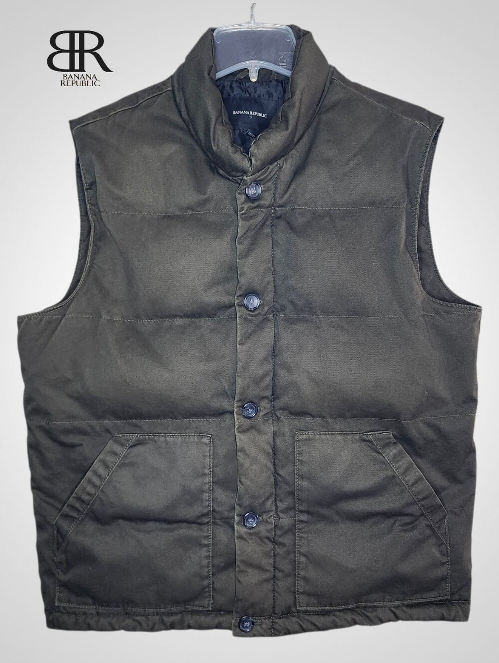 BANANA REPUBLIC Dark Green Quilted Puffer Vest - Large